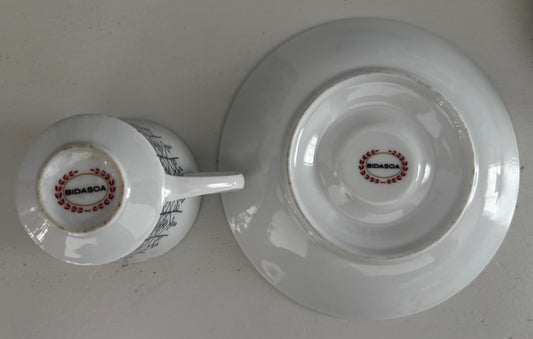 Service à café vintage Bidasoa – décor géométrique bleu – 9 tasses
