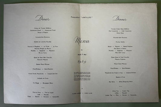 Lot de 5 Menus Compagnie Générale Transatlantique