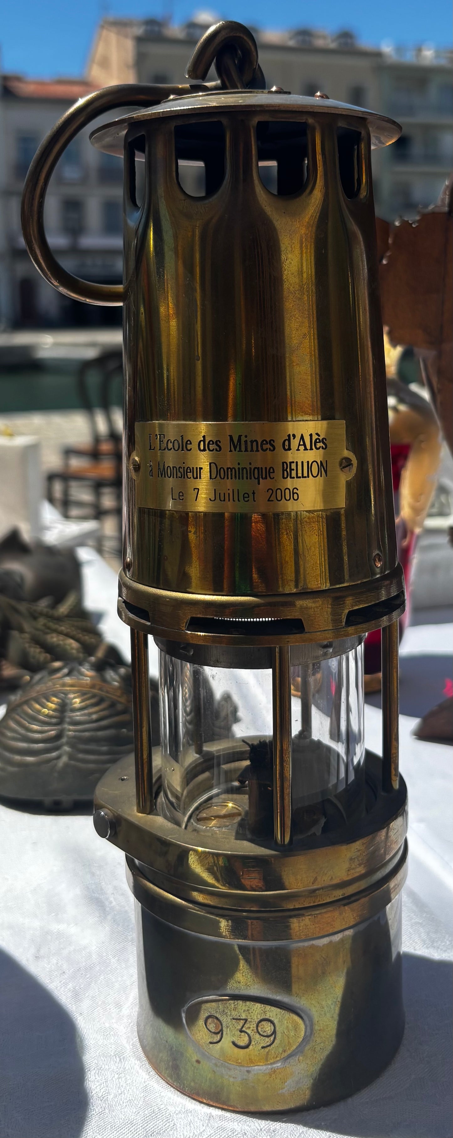 Lampe de mineur officielle en laiton - École des Mines d'Alès (Cadeau Préfet)
