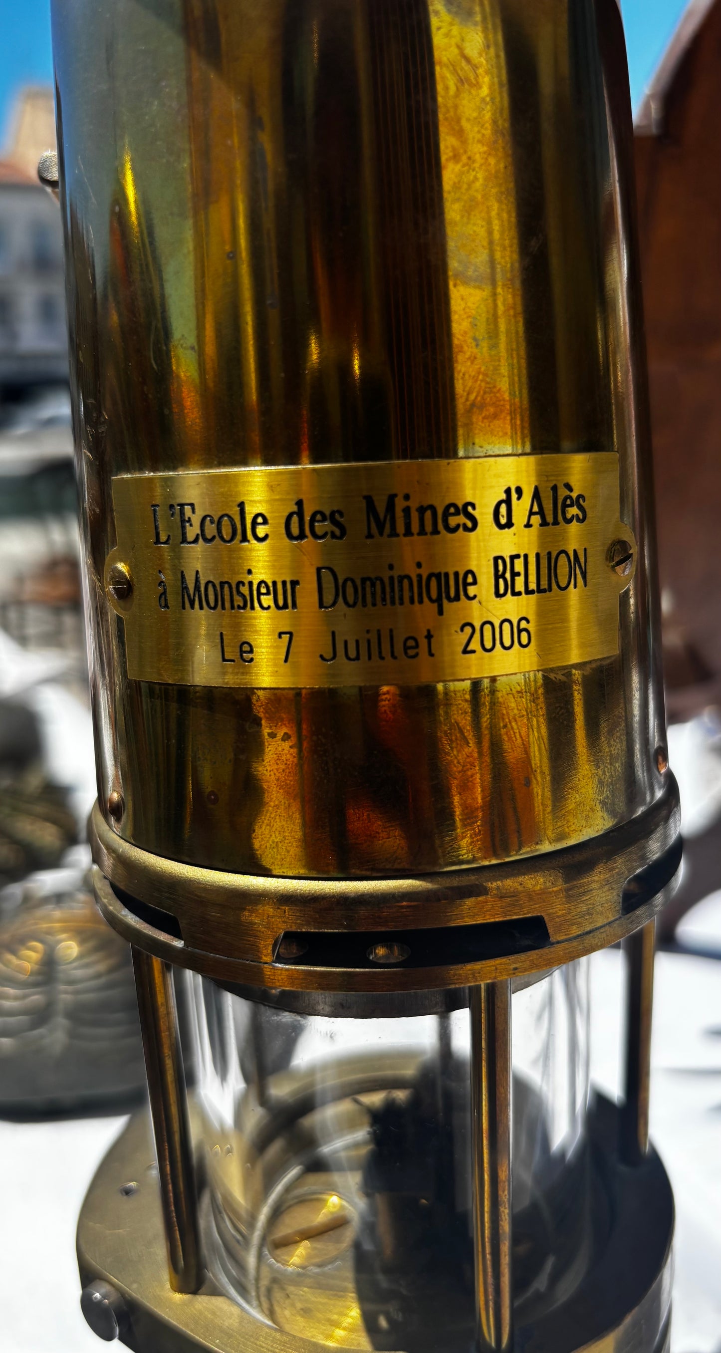 Lampe de mineur officielle en laiton - École des Mines d'Alès (Cadeau Préfet)