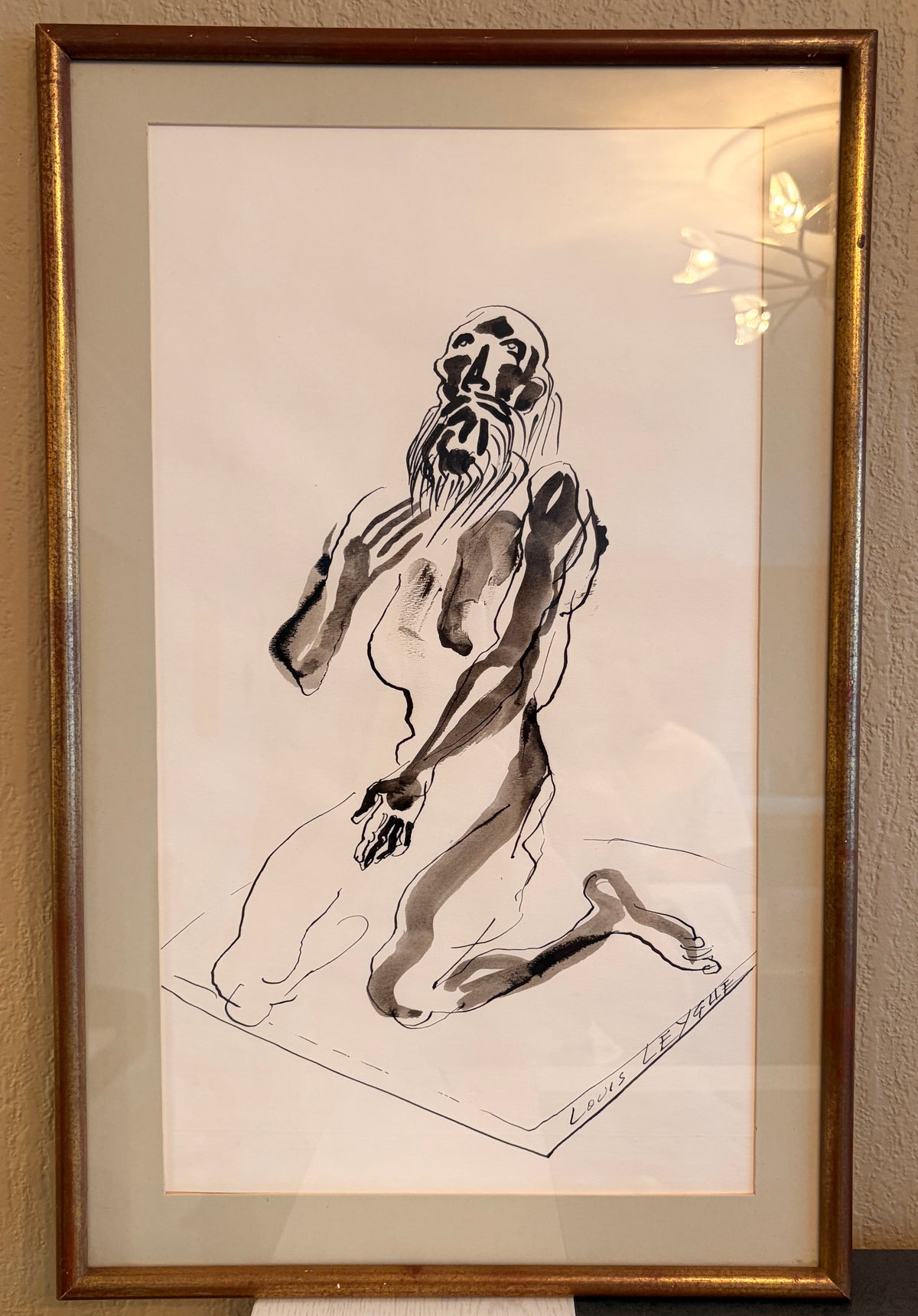 Dessin original Louis LEYGUE (1905-1992) - Encre de Chine / Figure en prière