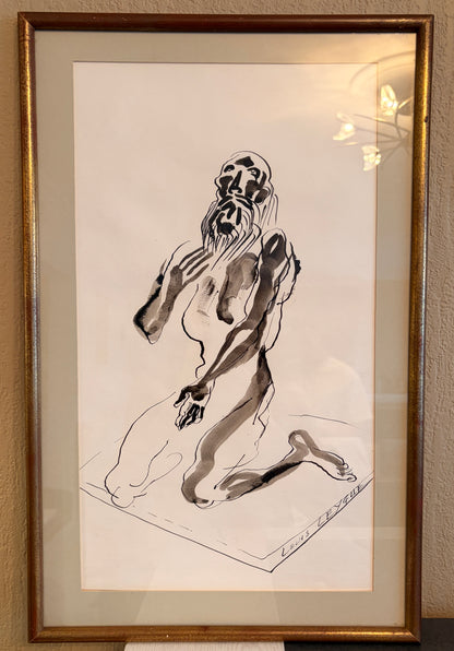 Dessin original Louis LEYGUE (1905-1992) - Encre de Chine / Figure en prière