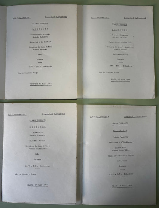 Lot de Menus 1964 Compagnie de Messageries Maritimes
