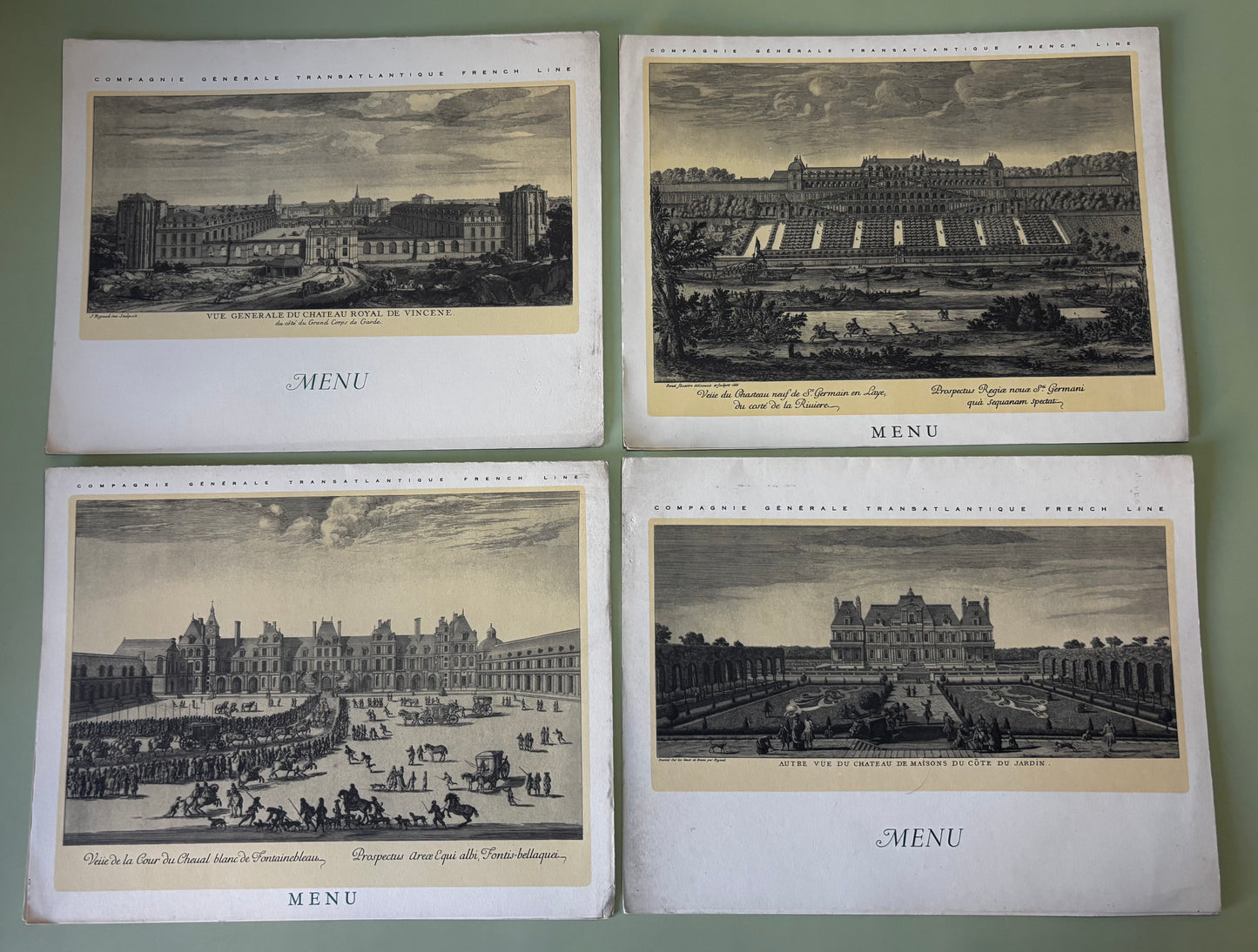 Lot de 4 Menus Compagnie Générale Transatlantique French Line