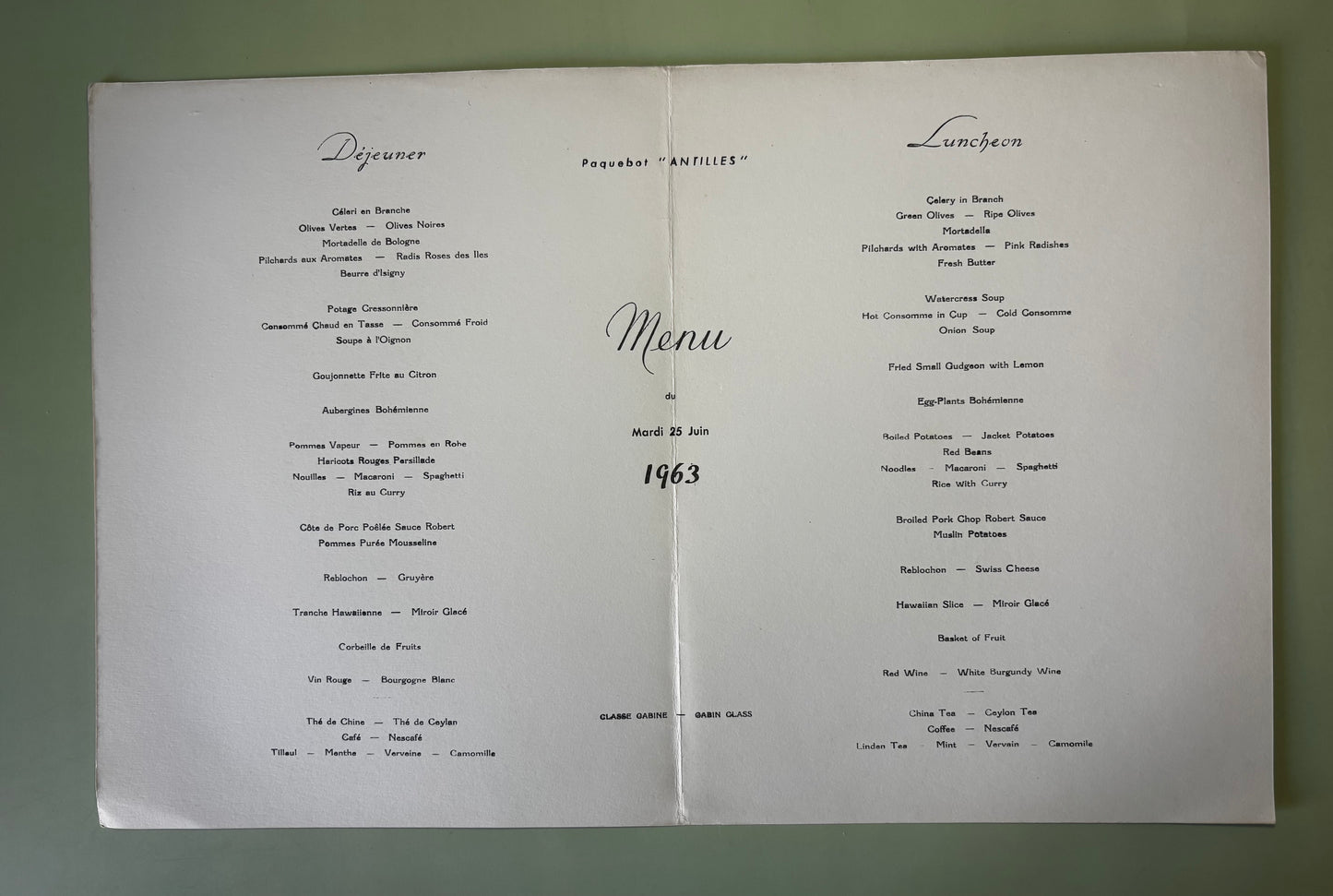 Lot de 4 Menus Compagnie Générale Transatlantique French Line