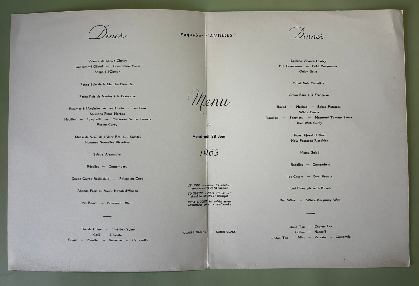 Lot de 4 Menus Compagnie Générale Transatlantique French Line
