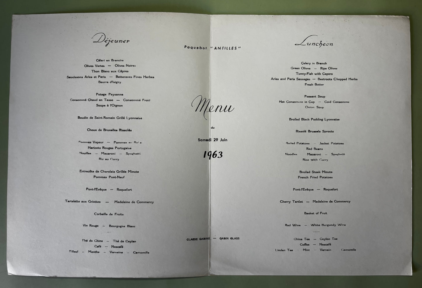 Lot de 4 Menus Compagnie Générale Transatlantique French Line