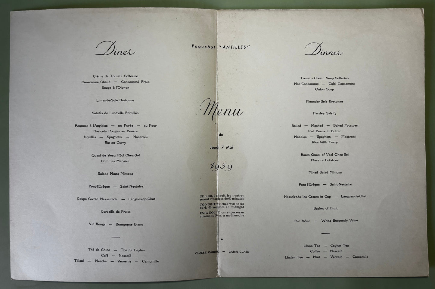 Lot de 5 Menus Compagnie Générale Transatlantique