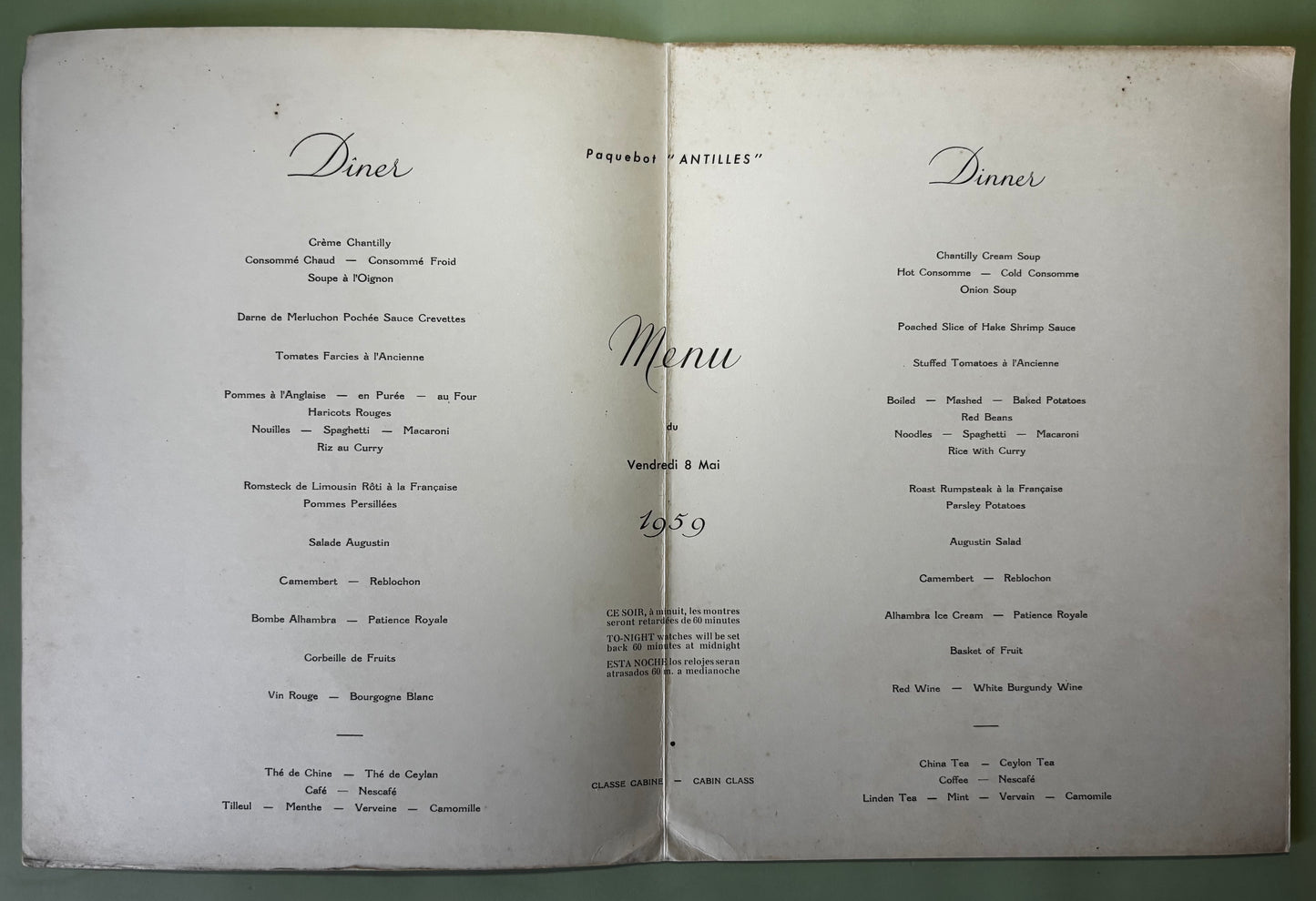Lot de 5 Menus Compagnie Générale Transatlantique