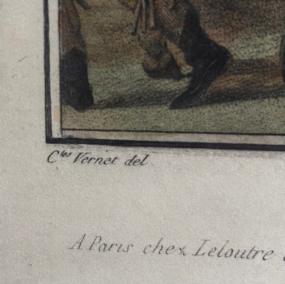 Gravure ancienne d'après Carle Vernet "Les Jockeys montés" - Darcis sculp