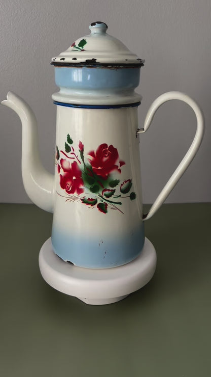 Cafetière émaillée décor fleuri